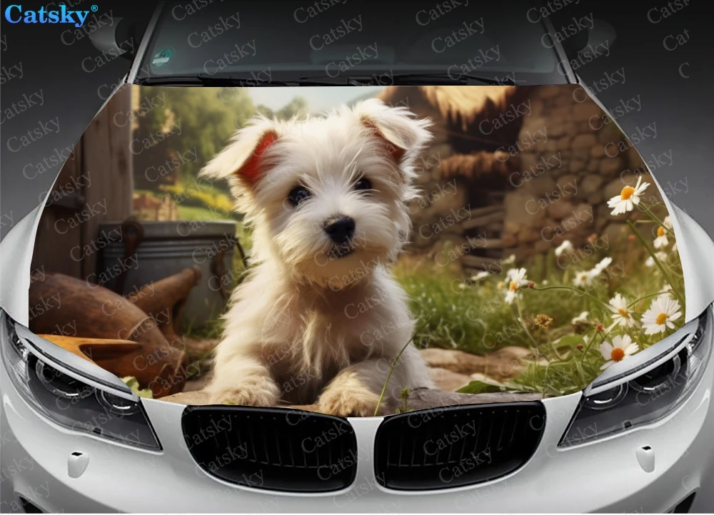 Animal Westies Dog Car Hood Vinilo lipdukai Apvyniokite vinilo plėvelės variklio dangtelį lipdukai ant automobilių priedų