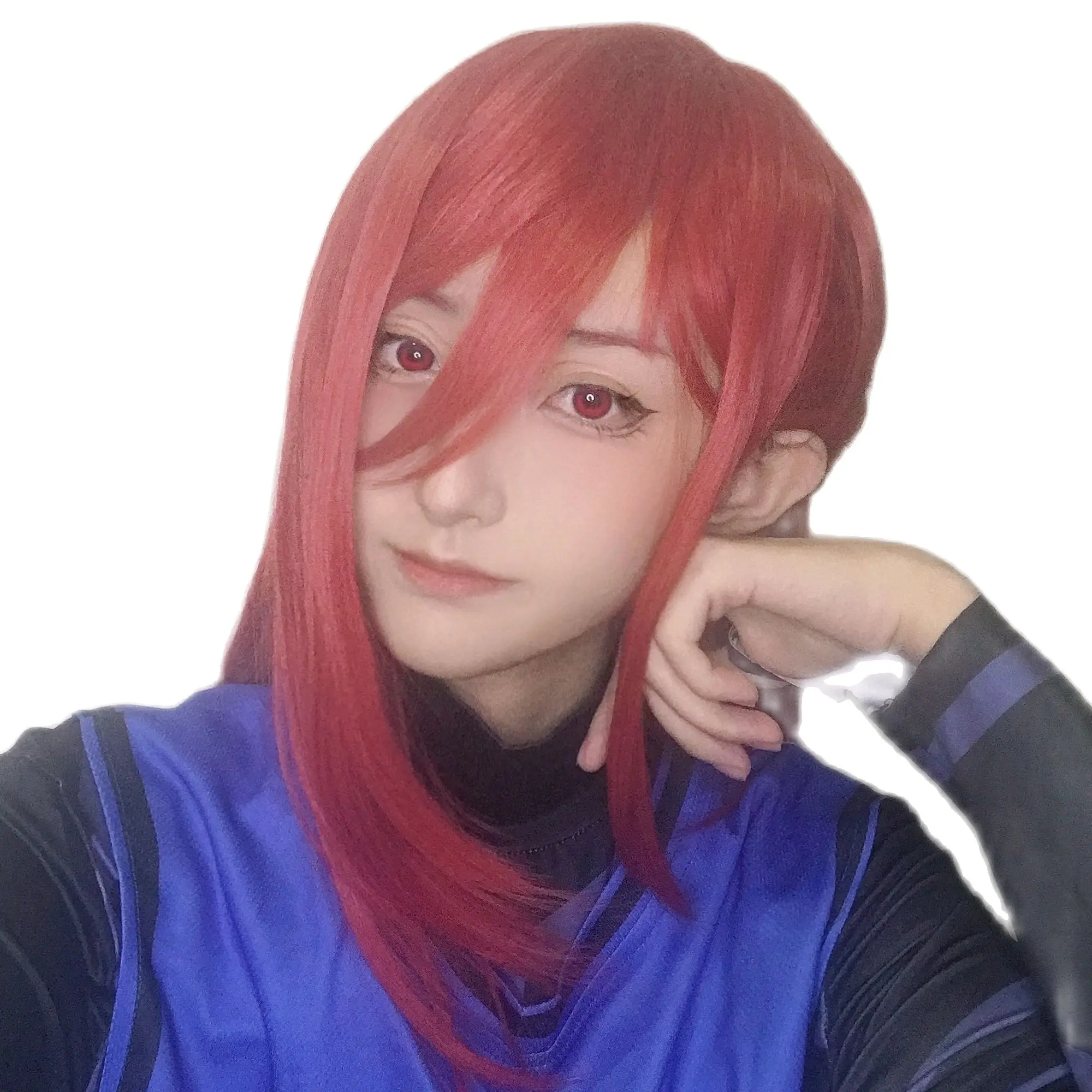 Anime MĖLYNA SPYNA Cosplay Perukas Chigiri Hyoma Cosplay perukas Tamsiai raudona pynė trumpi plaukai MĖLYNA SPYNA Perukas