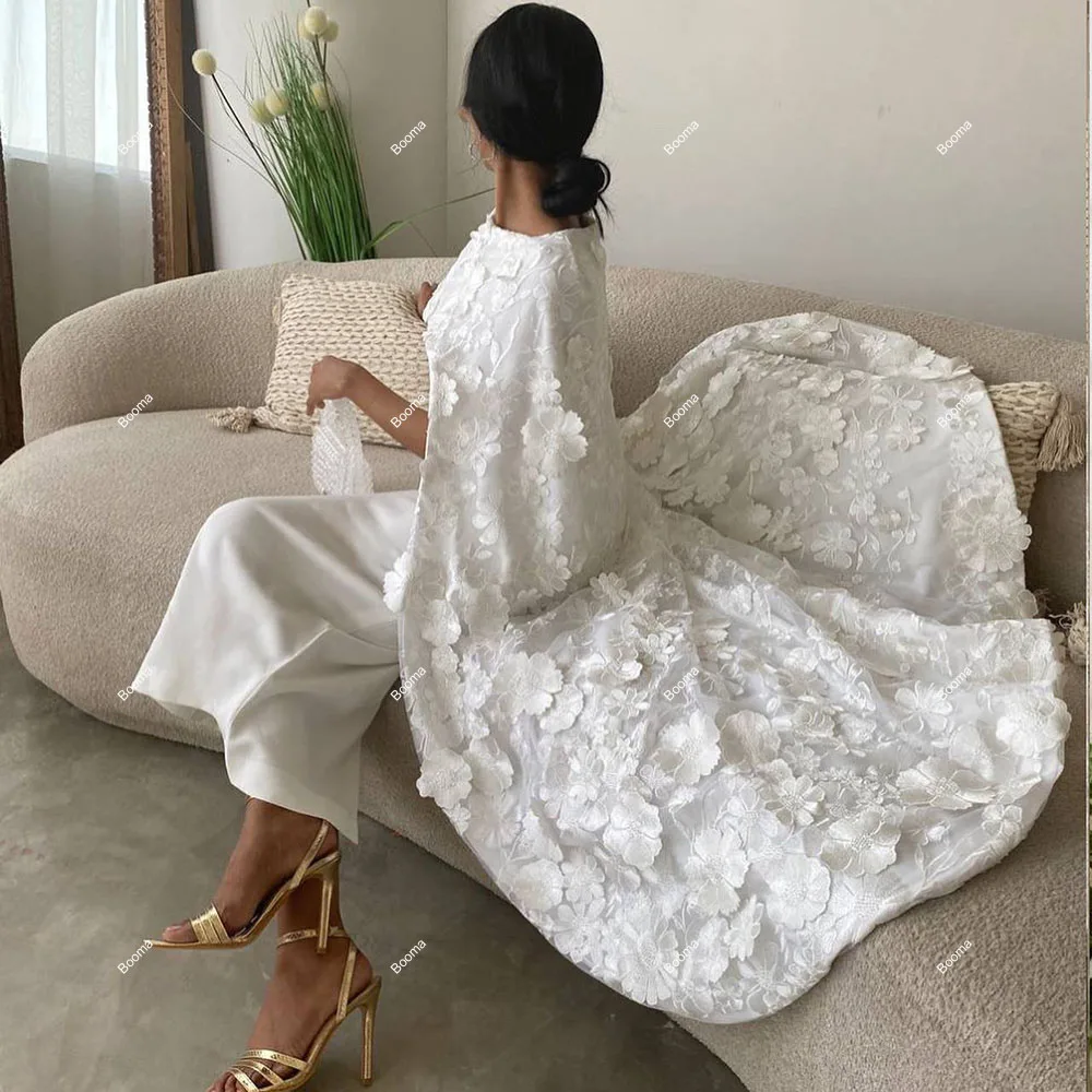 Booma Baltos elegantiškos vestuvinės suknelės Gėlės Nėrinių kyšulys Oficiali vakarinė suknelė moterims Kulkšnies ilgio prom chalatai Dubajus