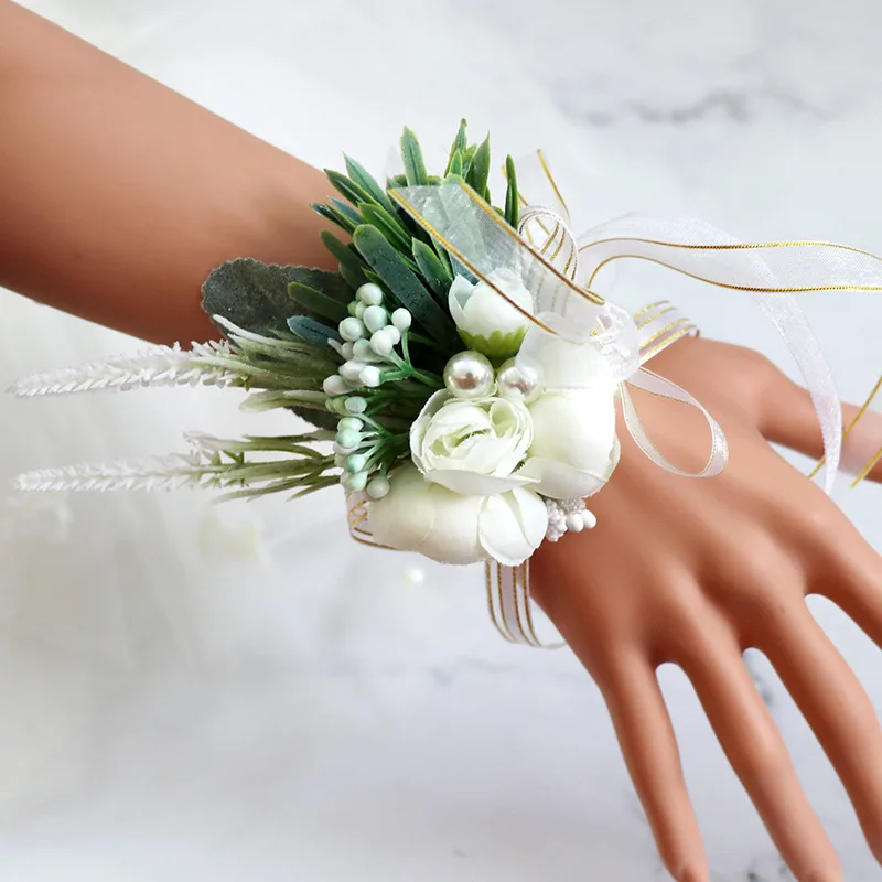 Boutonniere And Wrist Corsage Sen Wedding European bridegroom bride bride sijon flower bridesmaid sisters group wrist flower wholesale