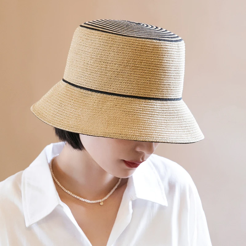Britų stiliaus asmenybė Plokščios viršutinės šiaudinės skrybėlės Moterų mada Aukštos kokybės skrybėlė nuo saulės Vasaros kelionės lauke Apsauga nuo saulės Panamos kepurė