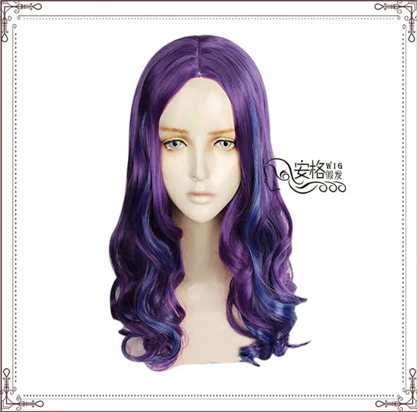 Cosplay Anime Purple Mal Wig kostiumo palikuonys 3 karščiui atsparūs filmai Plaukai Moterys Mada Garbanoti perukai Karnavalo vakarėlių perukai