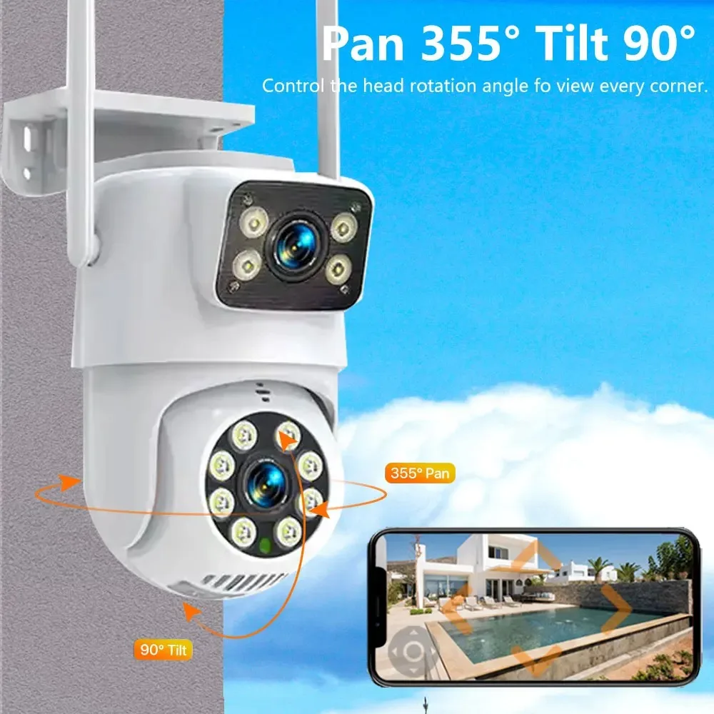 EseeCloud 8MP 4K Dual Lens WiFi Pan-Tilt 360° View Two Way Audio Full Color And Infrared Outdoor Auto Sekti siuntą Pagrindinis Apsaugos kamera
