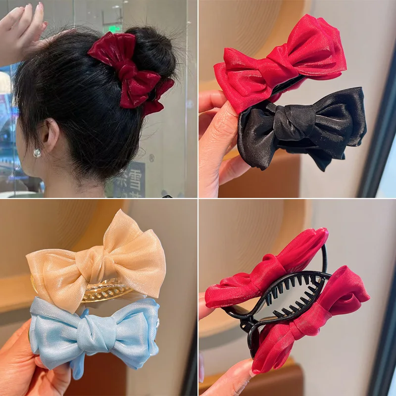 Fashion Double Sided Big Bow Hair Claws Women Elegant Shark Hair Clip Girl Claw Clip Advanced Headwear Hair Accessories