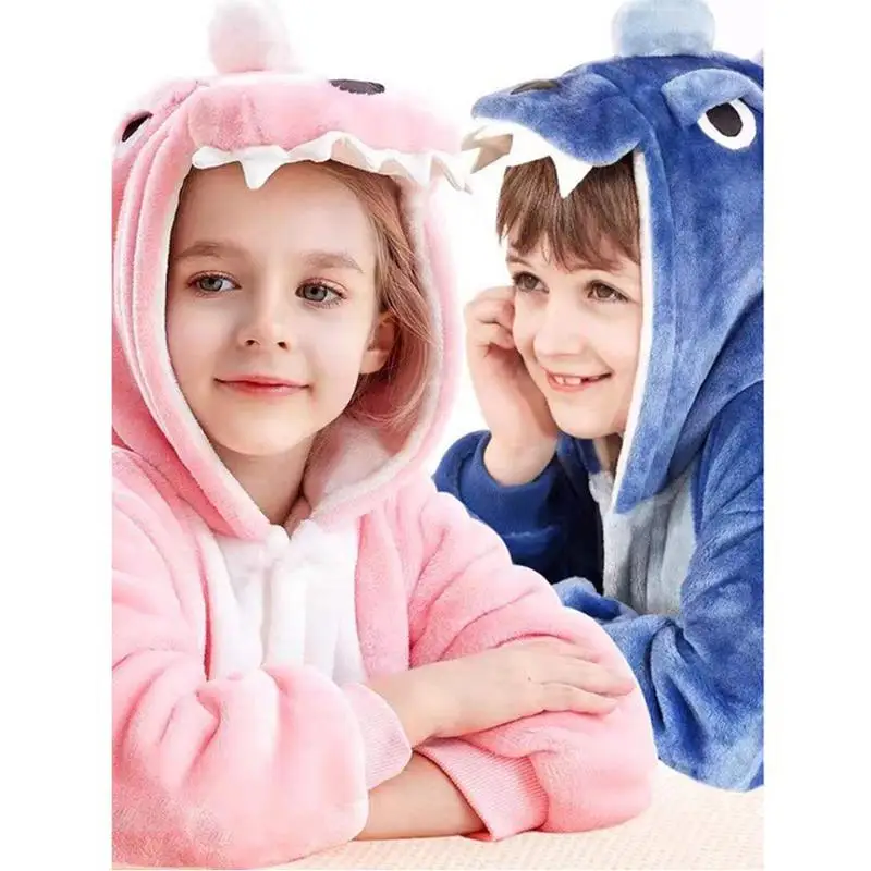 Karnavalas Vaikų miego drabužiai Dinozaurų Cosplay kostiumas Pižama su gobtuvu kombinezonas Pliušinis sutirštinta pižama Animacinis filmas Gyvūnų namų drabužiai
