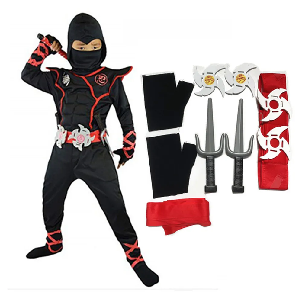 Kids Ninja Set kostiumas Cosplay Boys Children Gift Party Dagger Knife Darts Warr Suit