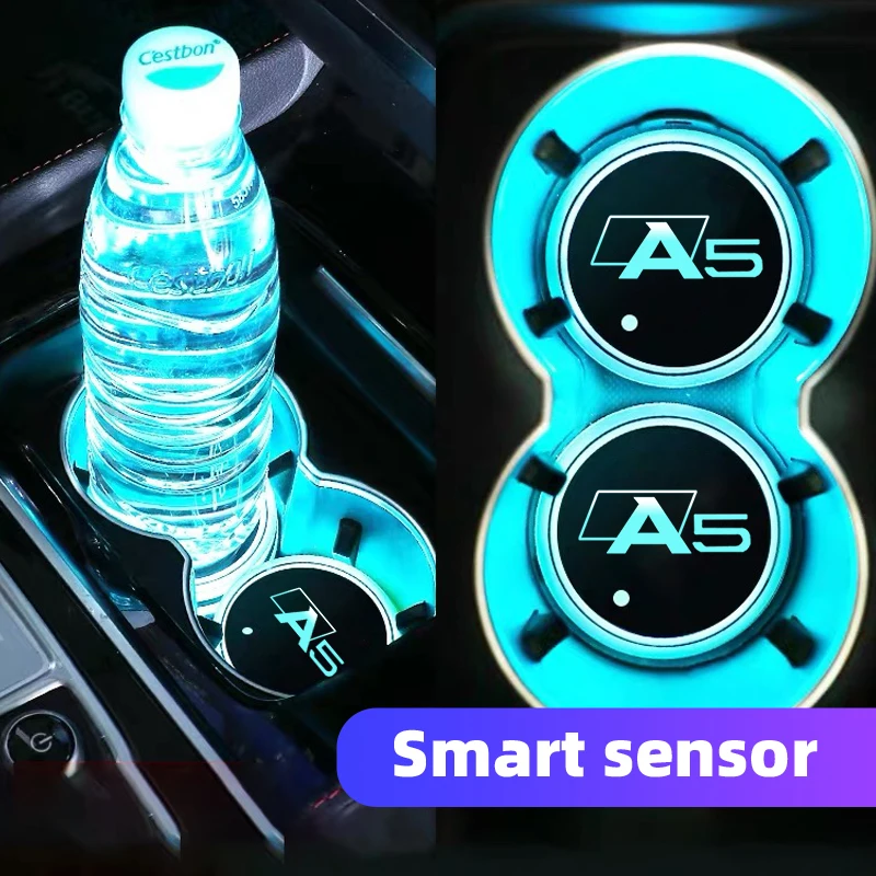 LED automobilių vandens padėkliukų gėrimų laikikliai USB įkrovimo atmosfera Šviesos priedai Audi A5 7 spalvingas išmanusis puodelio kilimėlis