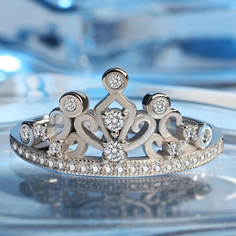 LXOEN prabangios karūnos dizainas Baltos sidabro spalvos moteriški pirštų žiedai vestuvėms Cirkonio sužadėtuvių žiedas Indija Afrikos papuošalų dovana