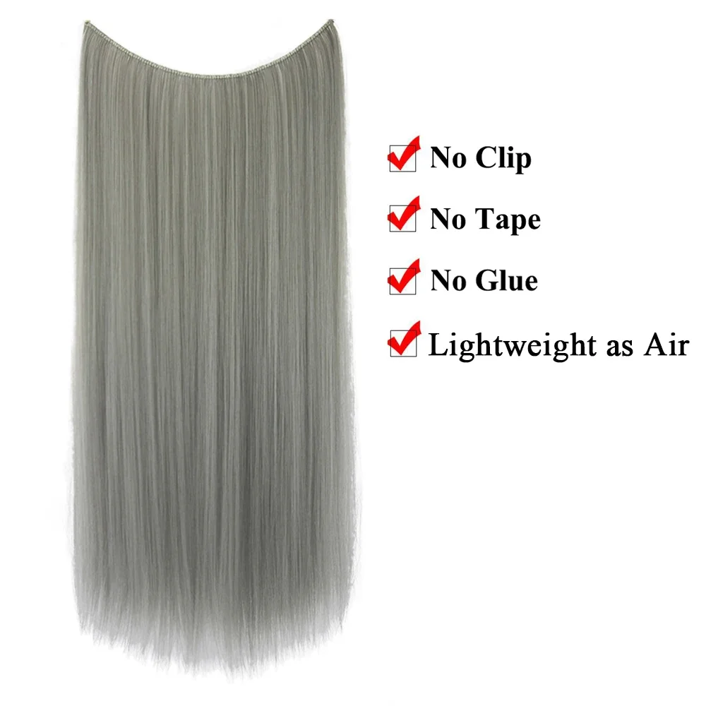 Long Straight Grey Sintetinis plaukų priauginimas Žuvų linija Nematomi plaukų aksesuarai Fusion Plaukų priauginimas