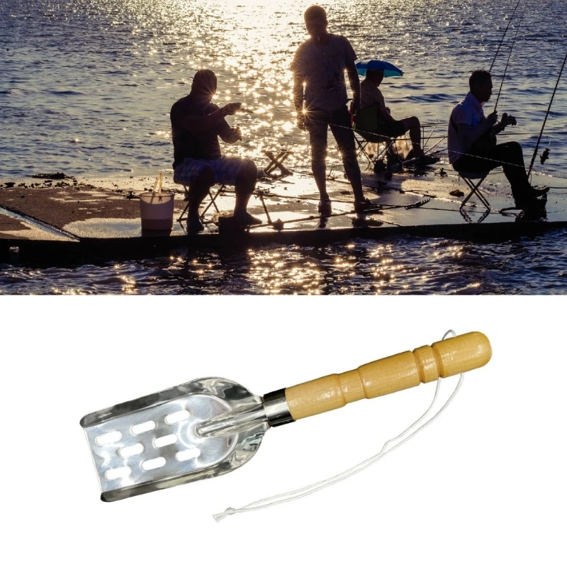 Medinės rankenos Masalai Kastuvų žvejybos įrankiai Nerūdijančio plieno krevečių masalai Kastuvas