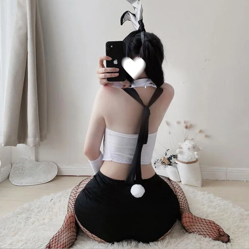 Moterys Seksualus Cosplay apatinis trikotažas Studentų uniformų komplektas Ponios Sexy Bunny Girl kostiumas HOT Straps Kelnės Roleplay Apatinis trikotažas Komplektas
