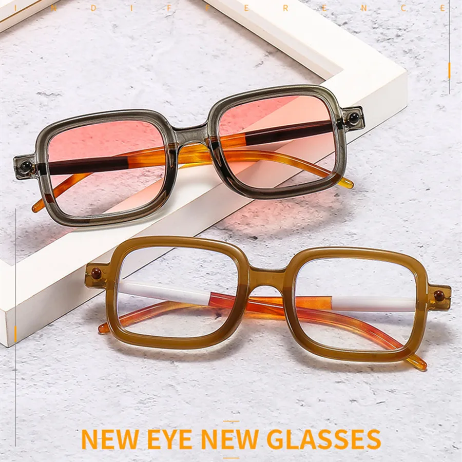 Nauja mada Retro Kvadratiniai akiniai nuo saulės moterims Vyrai Prabangus prekės ženklas Skaidrus Anti Blue Šviesos akiniai Rėmelis Išmatuoti stačiakampiai atspalviai UV400