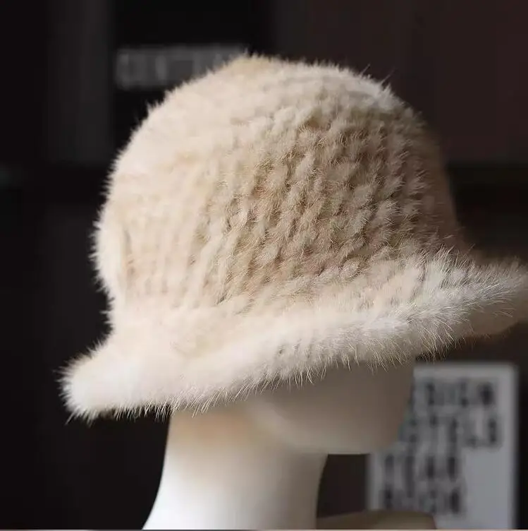 Nauja originali audinės kailio megzta kepurė Prabangios moterys Rankų darbo mados Žieminiai galvos apdangalai Šilta skrybėlė Fedora