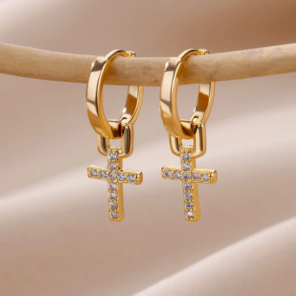 Nerūdijančio plieno cirkonio kryželis Auskarai moterims Merginos Kryžiaus auskarai 2023 m. Madingos poros vestuvių estetinės papuošalų dovanos
