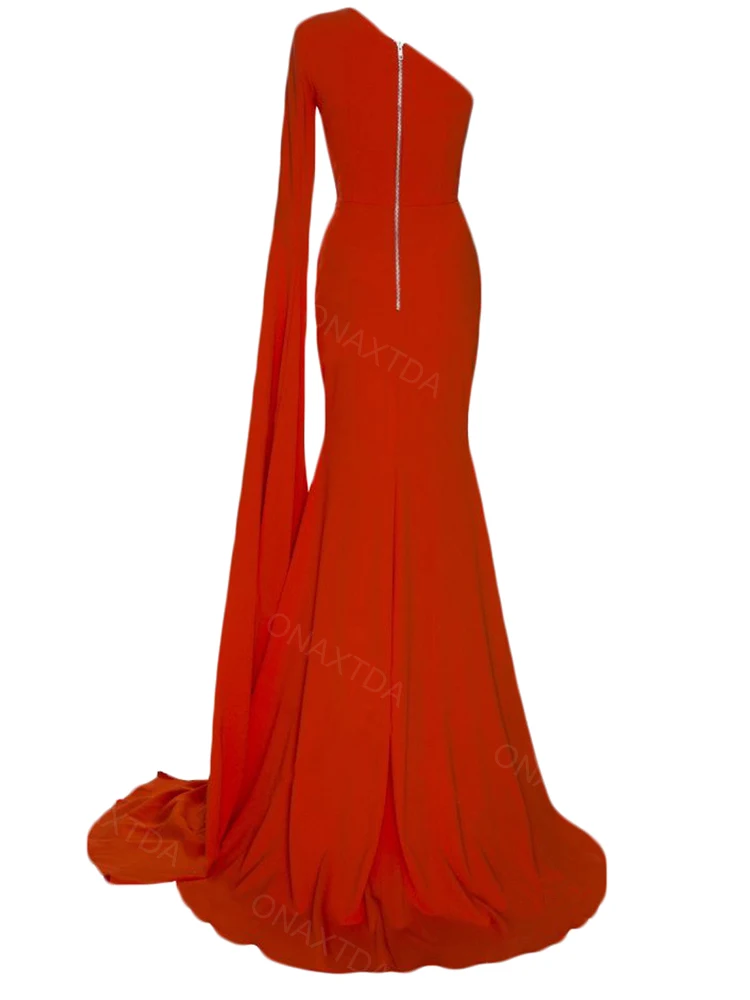One Shoulder Cutout Prom Suknelė moterims Undinė Bodycon Vestuvių svečių suknelė Šifono ilgas kokteilių vakarėlio chalatas su rankovėmis ON126