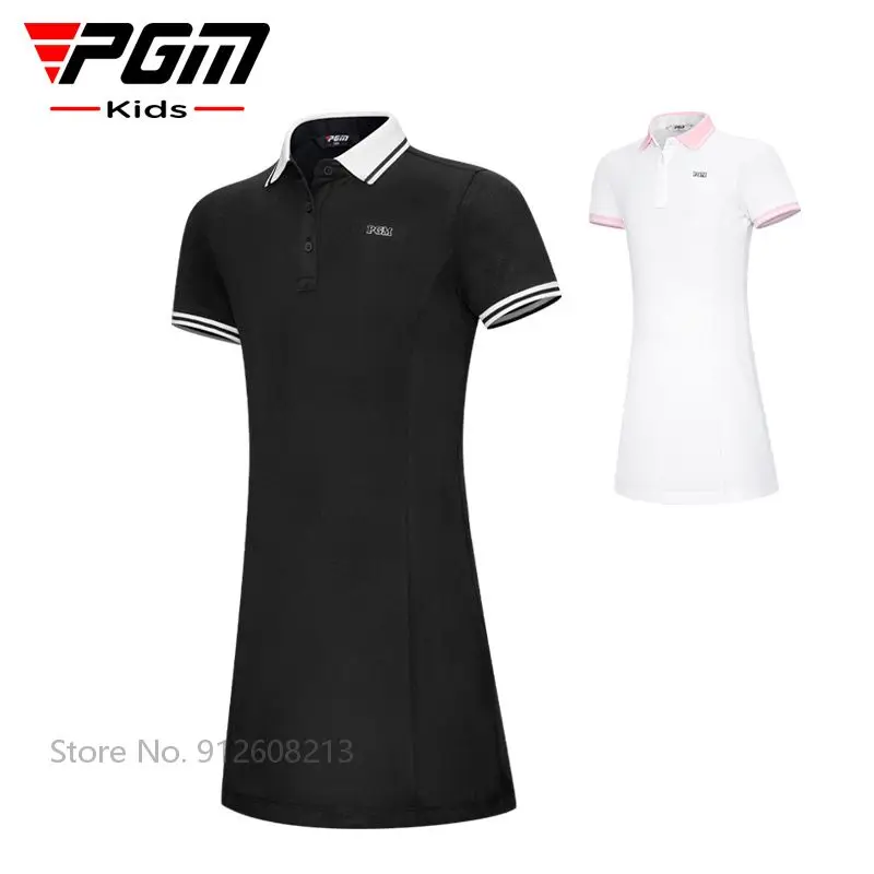 PGM Girls Golf Polo marškinėliai trumpomis rankovėmis Suknelė Vaikiški atlapai Kontrastinės spalvos Golfo dėvėti Vasarinės kvėpuojančios suknelės Vaikų liekni drabužiai