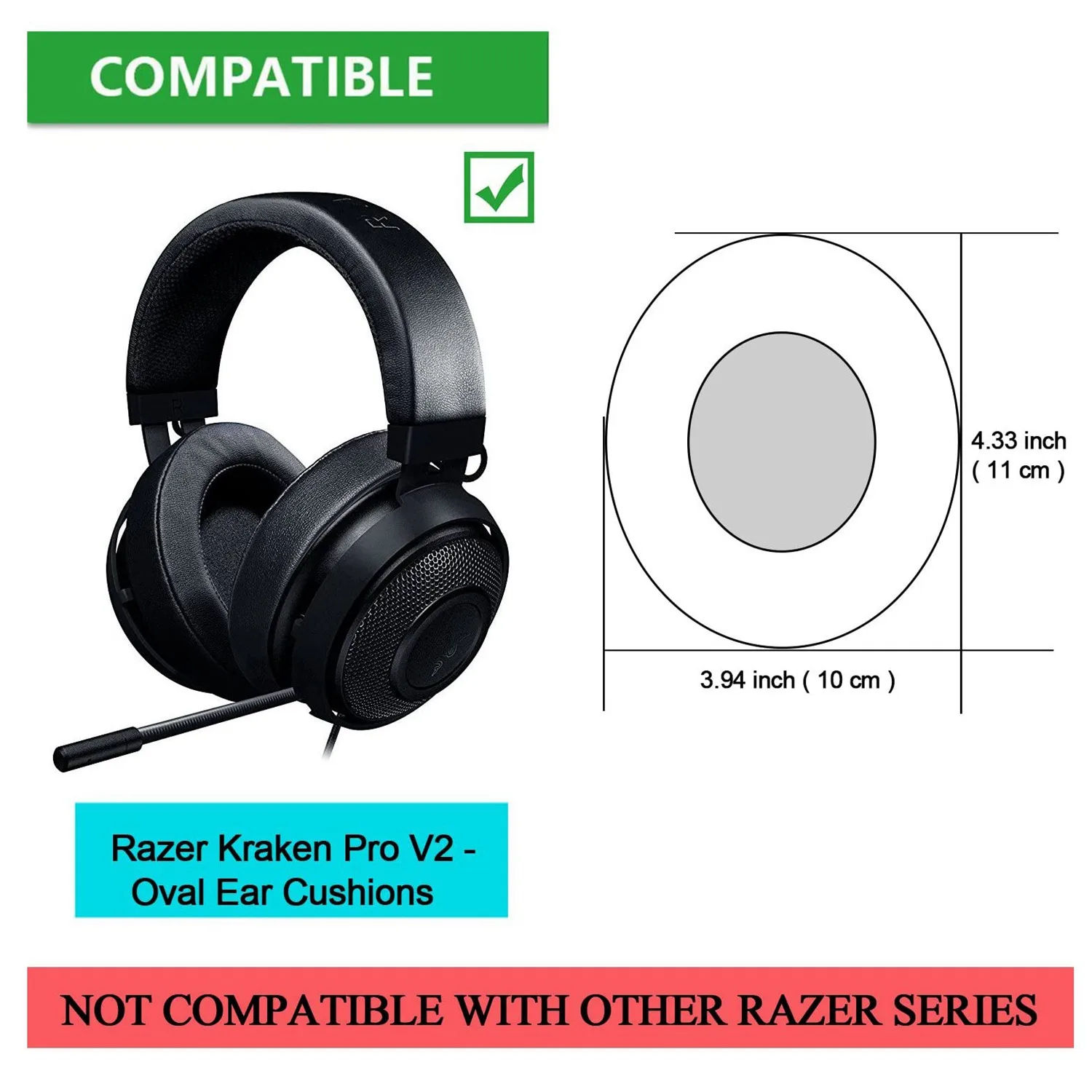 Pakaitinės ausinės, 2 dalių atminties putų ausų pagalvėlės rinkinio dangtelis, skirtas Razer Kraken Pro V2 - Ovalios ausinės