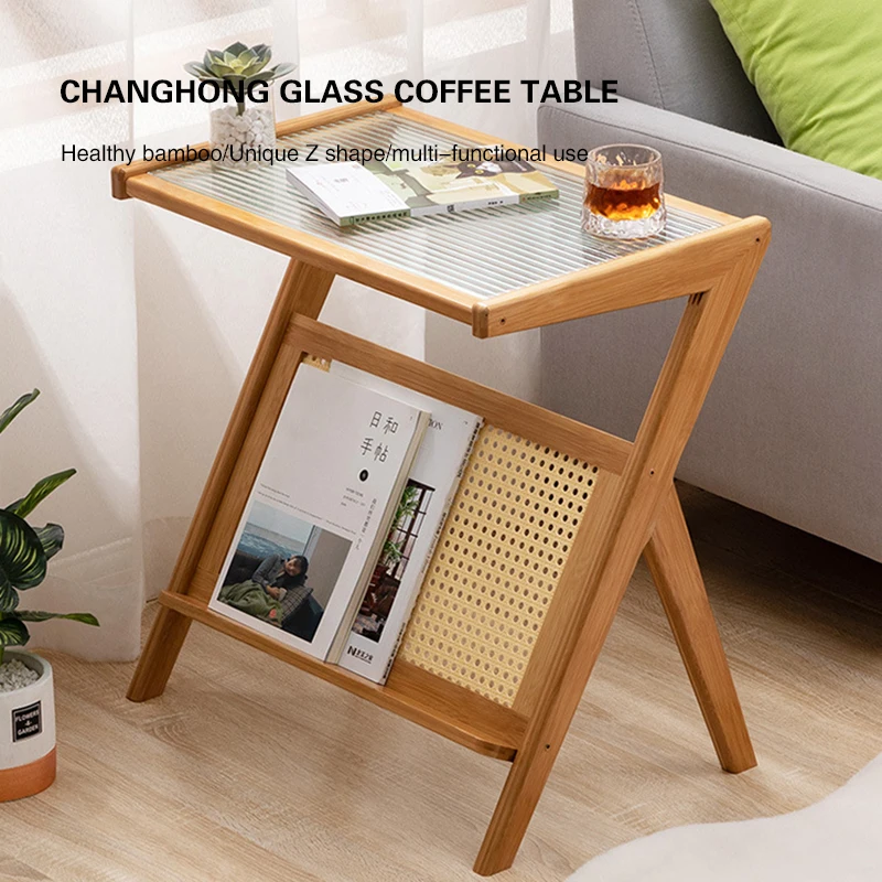 Paprasto stiliaus mažas kavos staliukas naktinis staliukas rotango šoninis staliukas bambuko šoninė spintelė stiklinis šoninis staliukas