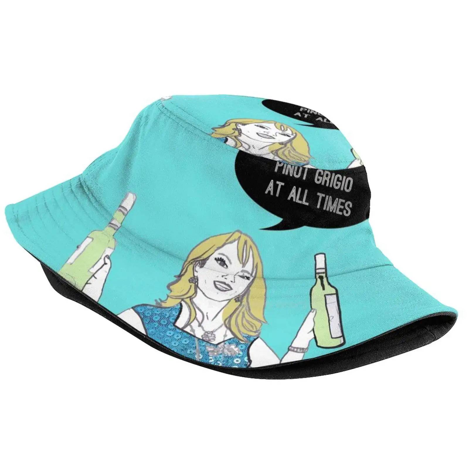 Pinot Grigio Print Bucket Hats Sun Cap New York Real Housewives Rhony Ramona Singer Blue Woman Lady Housewife Sketch Reality Tv