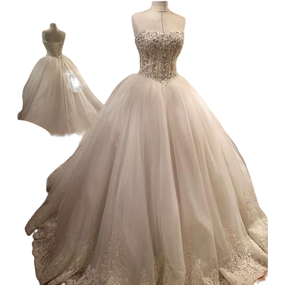 Princesės kamuolinė suknelė Prabangūs sunkūs perlai Karoliukais Vestuvinės suknelės Mielaširdingi baliniai marškiniai plius dydžio chalatas Mariée nuotakos chalatai