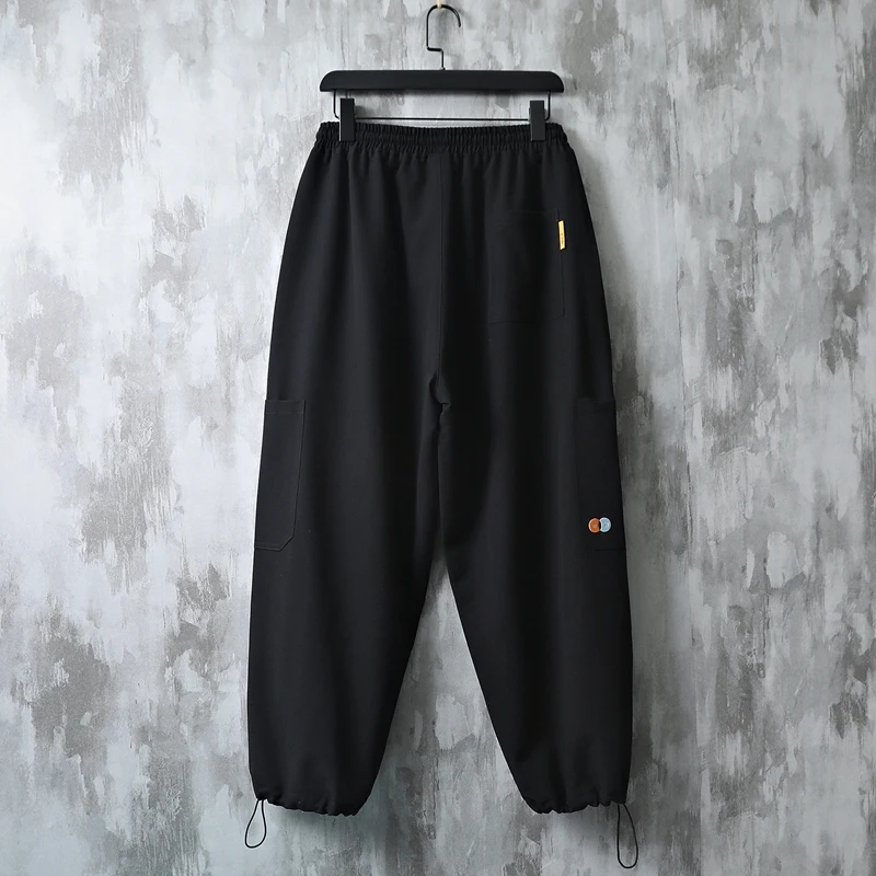 Retro Solid Color Joggers All-match Wide Leg Pants Harajuku Cargo Pants Streetwear Wide Pants Japan Style Drawstring Men Pants