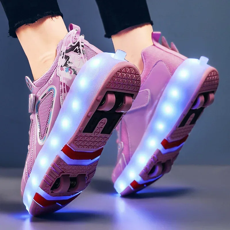 Riedučių batai vaikams 4 ratai sportiniai sportbačiai Vaikai Mergaitės Mada Laisvalaikio dovana Berniukai LED lemputė Žaidimai Žaislai Batai
