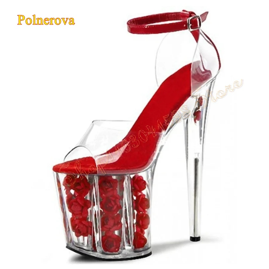 Rožių gėlių krištolo platformos sandalai,Peep Toe sagtis Stiletto moteriški batai Vestuvių vakarėlis HIgh Kulniukai 2023 Naujasis Zapatos Para Mujere
