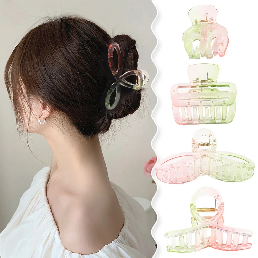Summer Transparent Pink Green Hair Claw Women Fashion Resin Small Hair Clip Headwear