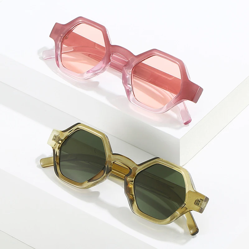 Vintage Polygon akiniai nuo saulės Moterų tendencijos kvadratas Skaidrus mažas rėmelis Akiniai nuo saulės Ladies UV400 Gafas De Sol