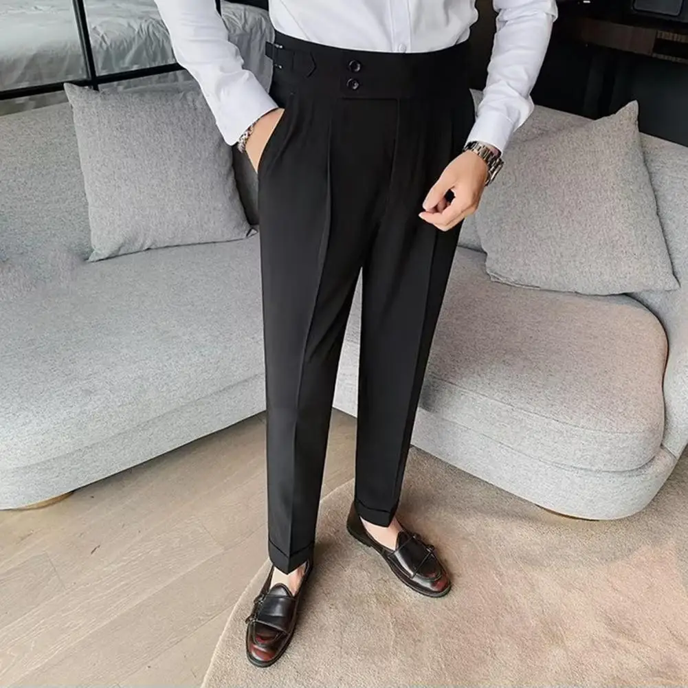 Vyriškos vienspalvės kelnės Klasikinės vyriškos biuro kelnės Slim Fit Aukštas juosmuo Vintažinės kišenės oficialiam verslo stiliaus vyriškoms kelnėms
