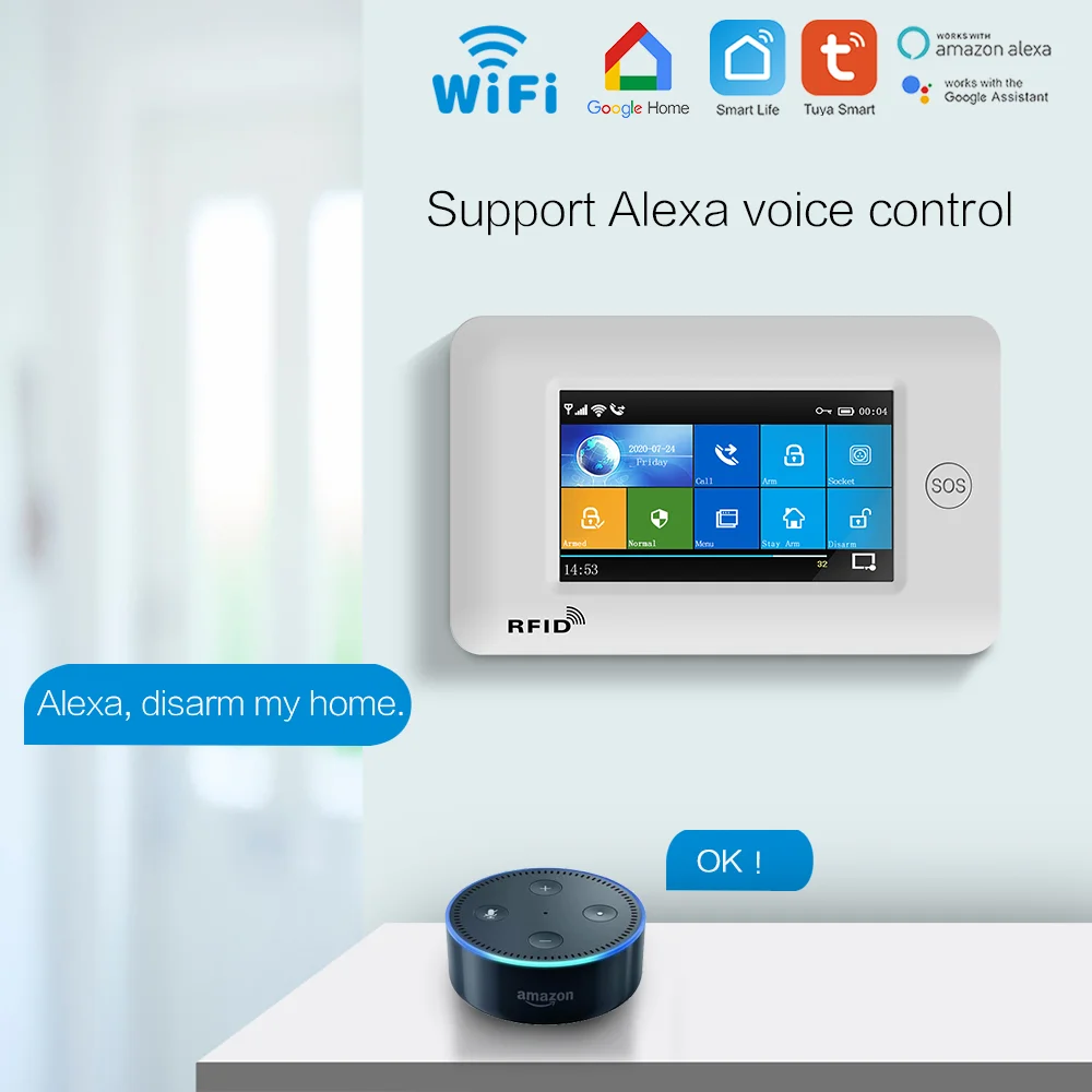 YUPA įsilaužimo namų apsaugos signalizacijos sistema 4,3 colio jutiklinis skydelis WIFI GSM belaidis ryšys su judesio jutikliu TUYA programa, suderinama su Alexa