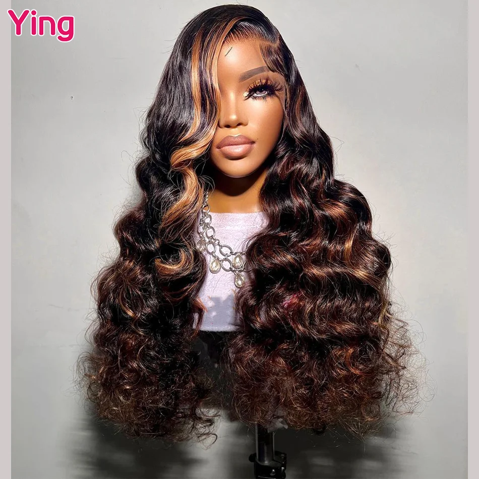 Ying Hair Highlight Honey Blonde 13x6 Skaidrus nėrinių priekinis perukas 200% Body Wave 13x4 nėriniuotas priekinis perukas su kūdikių plaukais