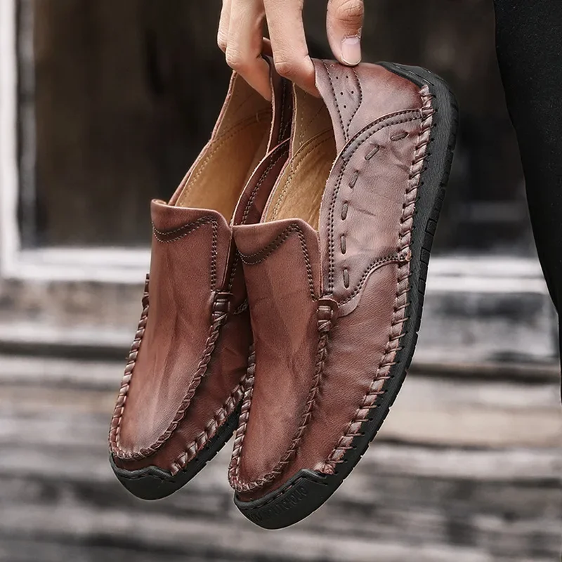 aukštos kokybės odiniai laisvalaikio valčių batai vyrams žemo kirpimo rankų darbo patogūs dydžiai 41 42 47 48 nauji 2023 m. verslo batai juodai rudi