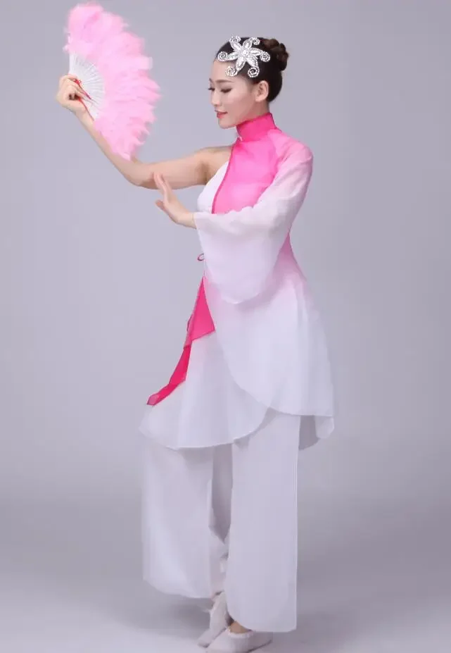 kinų tautinio liaudies šokio kostiumas Yangko šokių kostiumai Moteriška gerbėjų suknelė Moterys Skėtis Juosmuo Būgno drabužiai 16