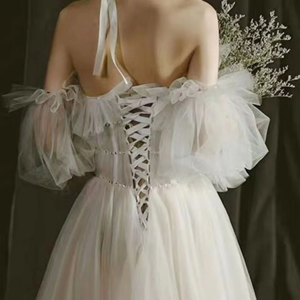 nuimamos rankovės Vestuvinė ranka Elegantiškas baltas plisuotas tiulis Juodas viršelis Papuoškite ilgas pūstas rankoves Perspektyva moteriai 40cm
