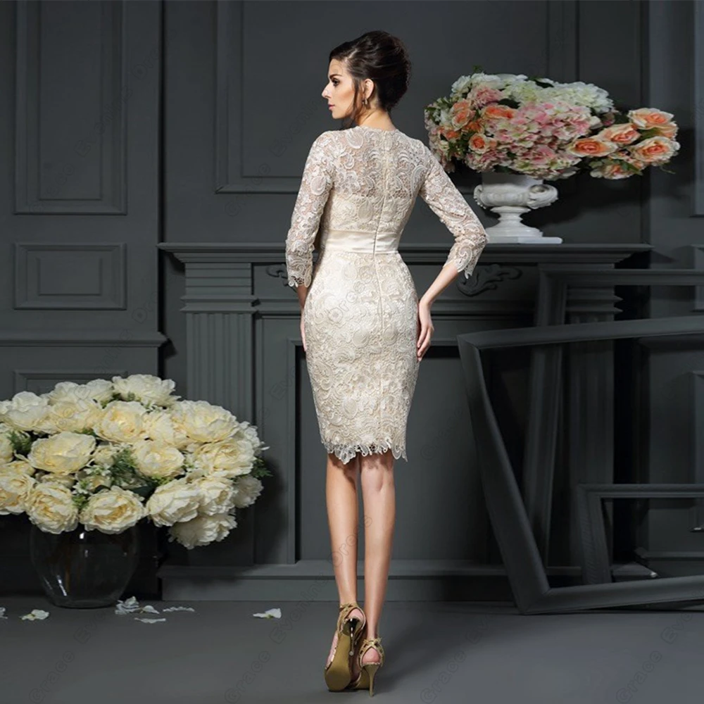 Šampanas Trys ketvirtadaliai nuotakos suknelių motinai moterims 2024 m. vasaros apvalkalo kelio ilgio vestuvinės suknelės su nėrinių kristalu