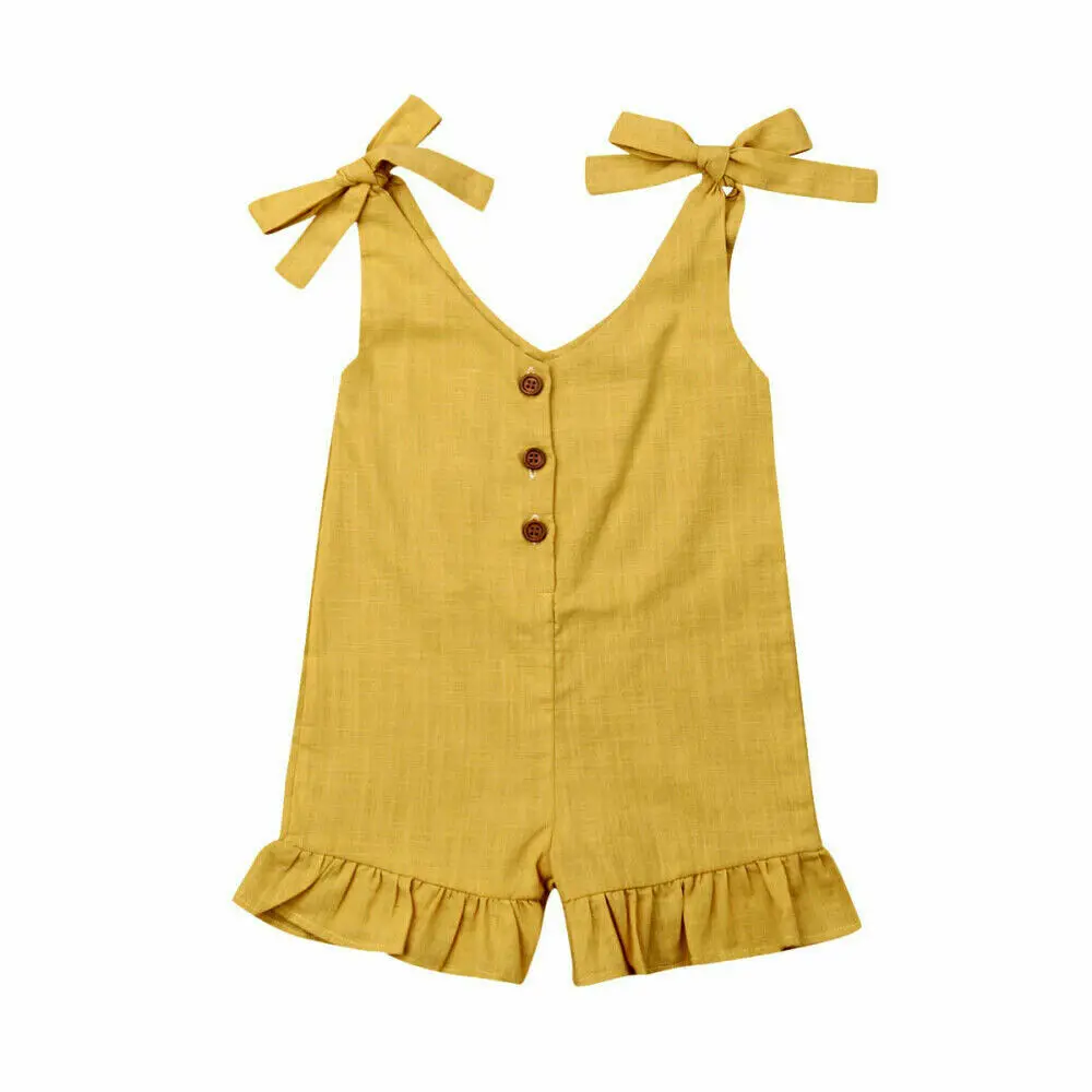 1-6Y Nauja mergaitė Medvilniniai lininiai drabužiai Mergaitės Ruffle Romper Vaikų kombinezonas Vasaros berankovių kombinezonai Apranga