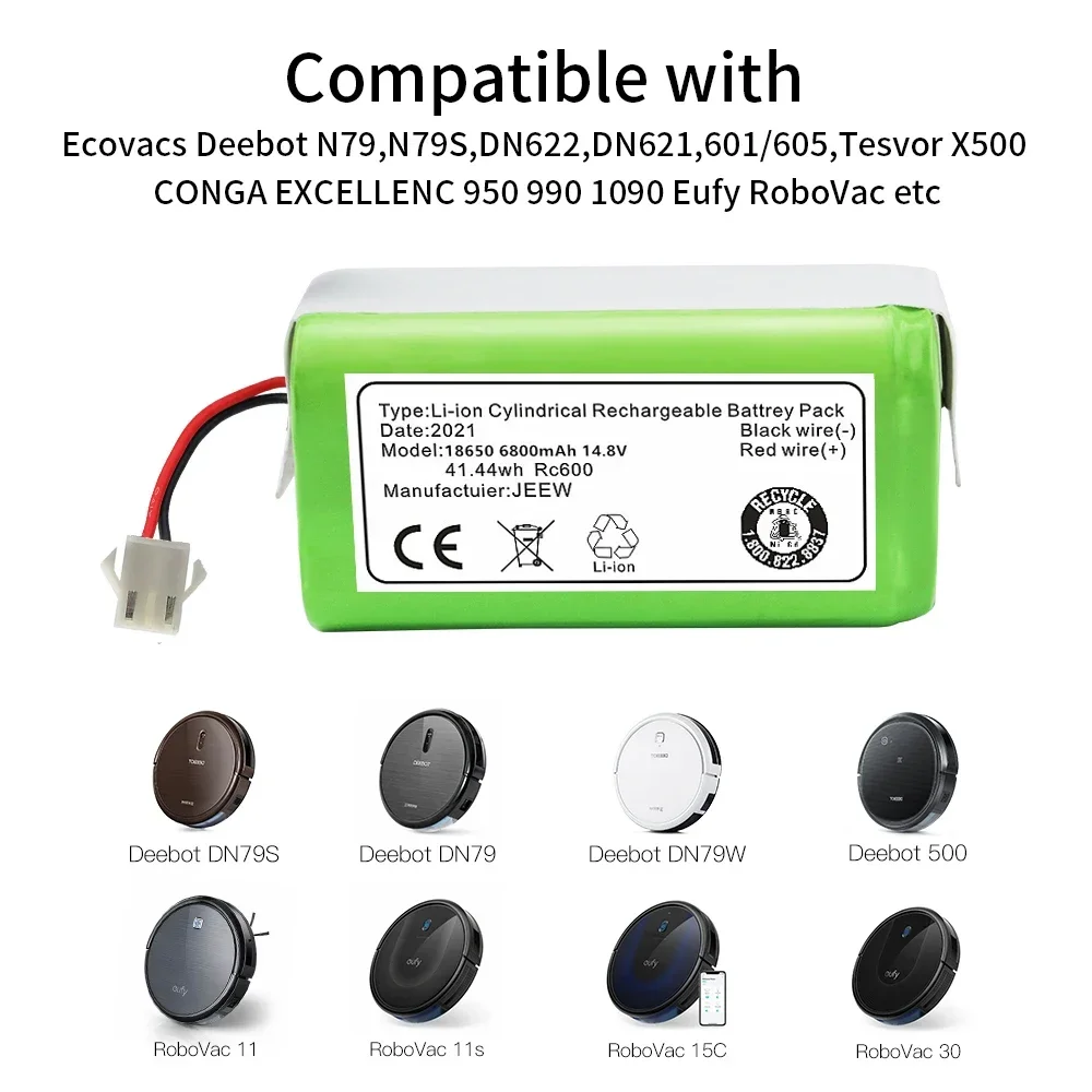 100% Nauja ličio jonų baterija 14.4V 6800mAh for Conga Excellence 990 Ecovacs Deebot N79 N79S DN622, Eufy Robovac 11 11S 12 15C 15S 35C