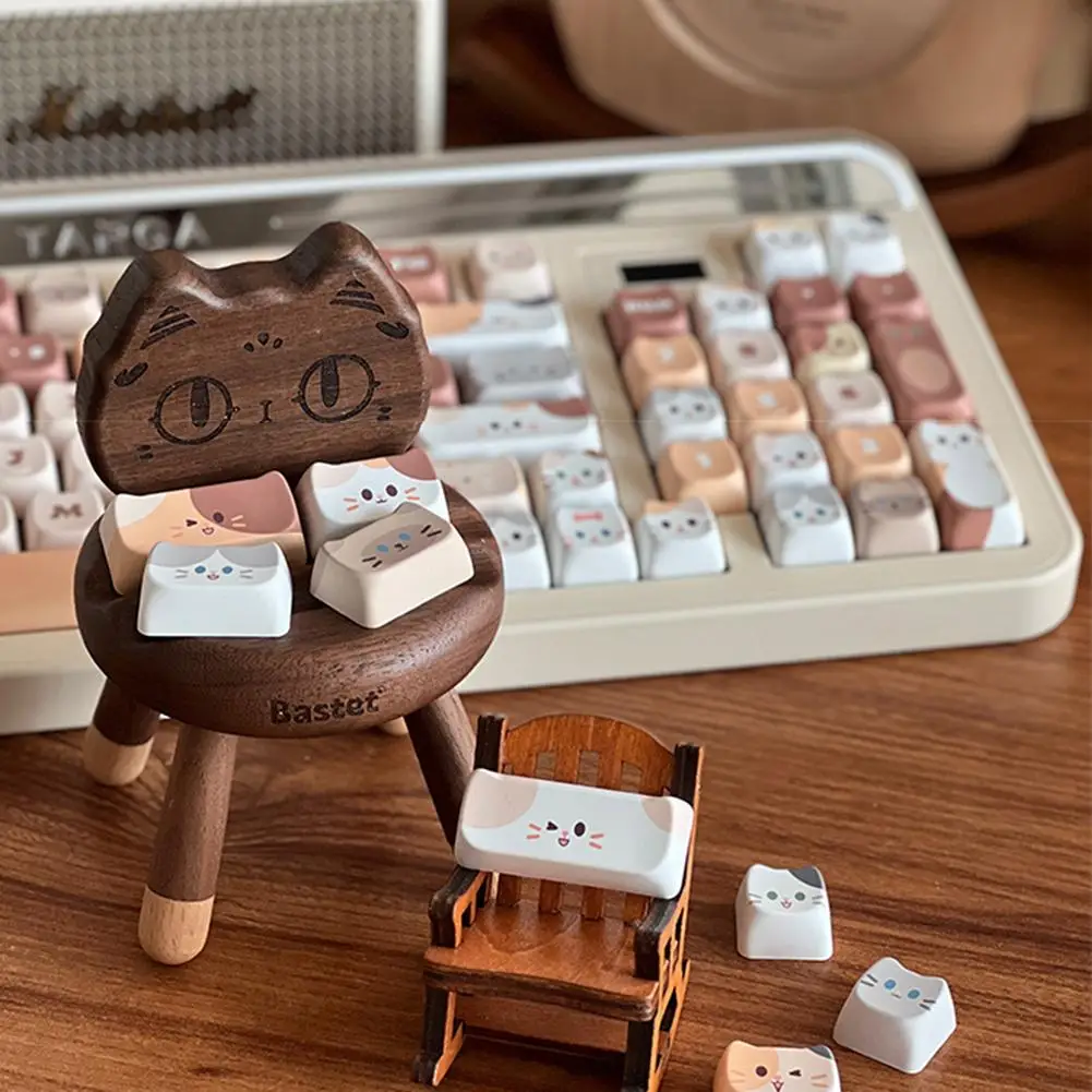 142pcs/set Meow Keycaps Cute Cat Head MAO profilis PBT klavišų dangtelis dovanoms Mechaninė klaviatūra KeyCap Klaviatūros priedai