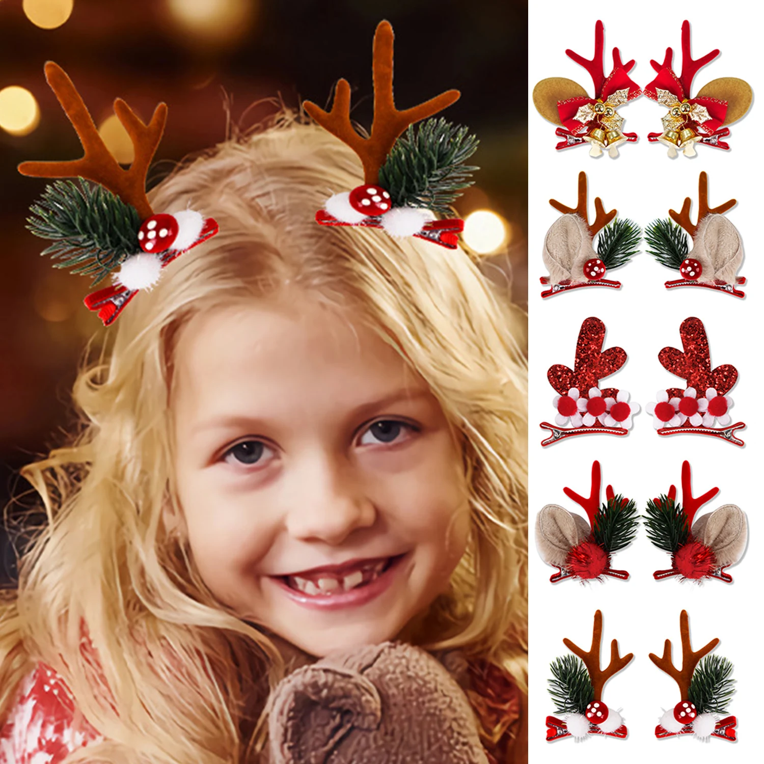 1Pair mieli kalėdiniai plaukų segtukai mergaitėms Galvos juosta Briedžių ragų ausys Kalėdų senelis Sniego senis Plaukų segtukai Vaikai Madingi plaukų aksesuarai