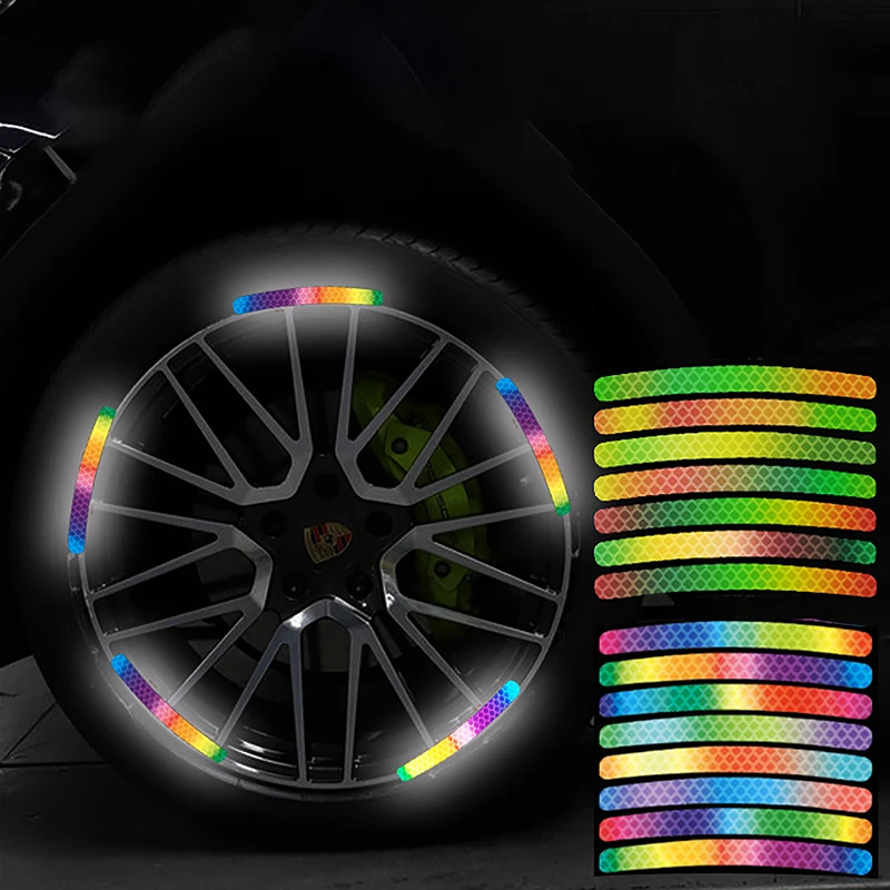 1set Patvarus automobilio rato stebulė Šviesą atspindinčios juostelės Padangų ratlankis Spalvingi lipdukai Naktinio vairavimo dekorai automobilio stiliaus aksesuarams