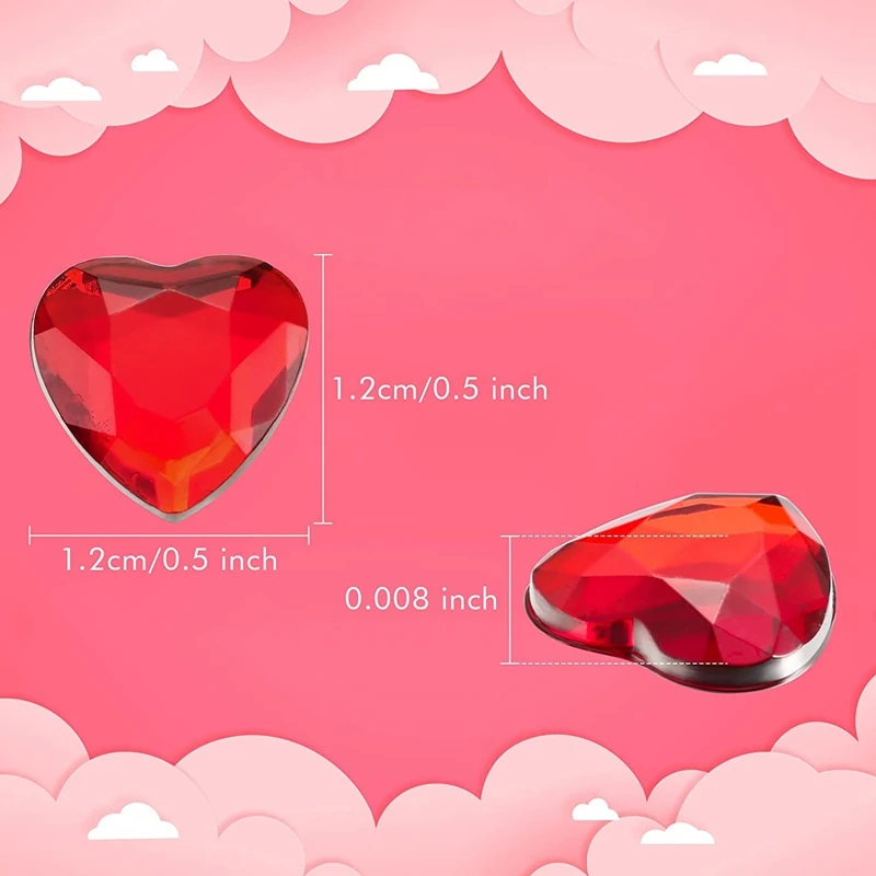 200PCS Širdies formos Valentino diena 0,5 colio vestuvinė plokščia nugara Širdies formos kalnų krištolas (raudonas)