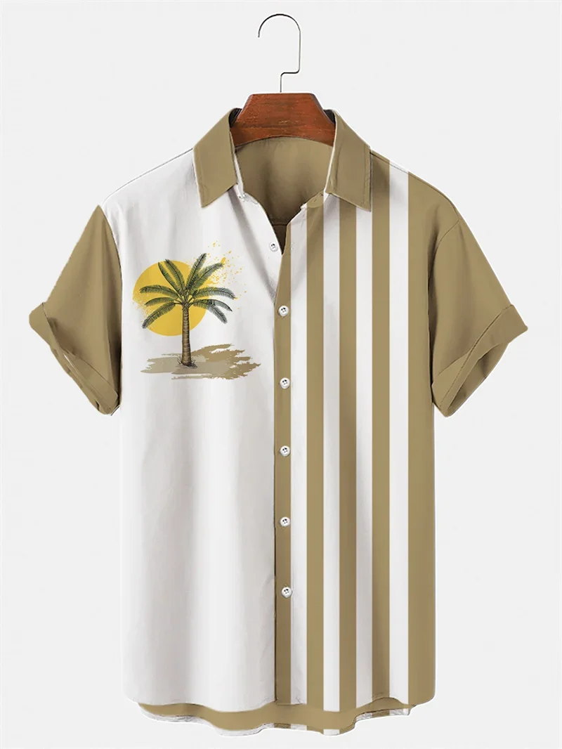 2024 Nauji Havajų vyrų paplūdimio marškinėliai Palmės Atspausdinti marškinėliai trumpomis rankovėmis Kontrastingos plius dydžio viengubo krūtinės atlapo marškiniai