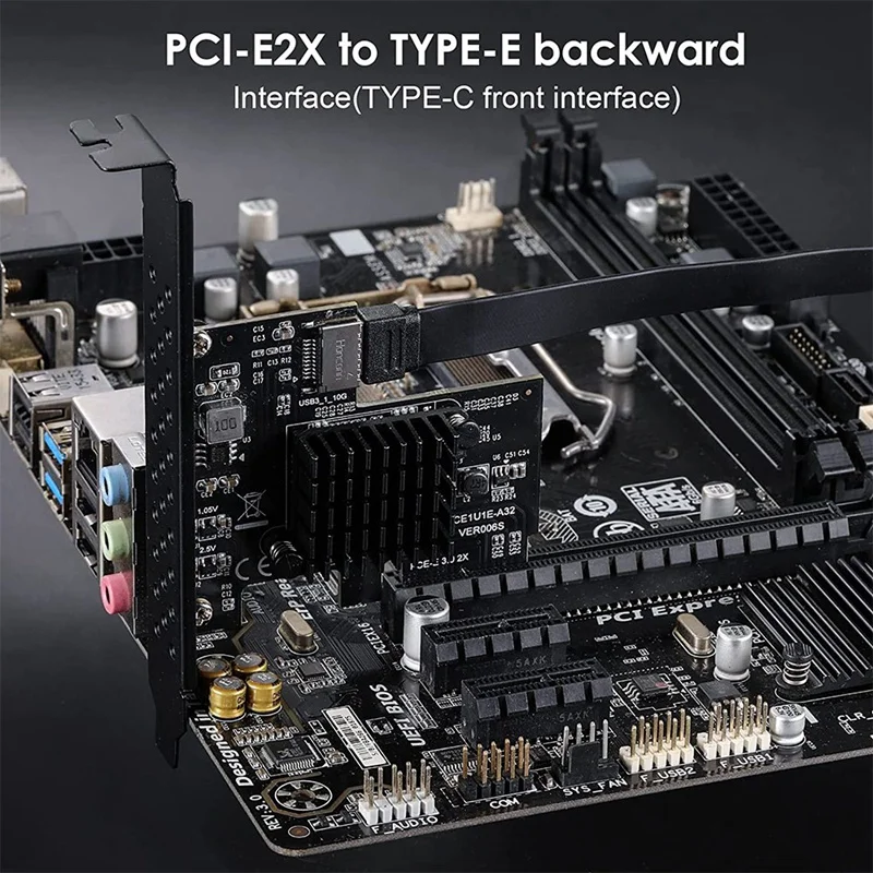 2X PCI-E 2X į USB3.1 A-Key Gen2 priekinė E tipo išplėtimo kortelė, 10Gbps E tipo 20 kontaktų priekinio skydelio jungties stovo kortelė