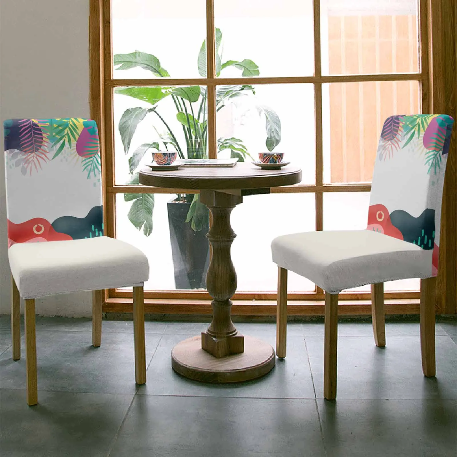 Abstraktūs lapai Augalų kėdės užvalkalo rinkinys Virtuvės tempiamas spandekso sėdynės užvalkalas Namų dekoras Valgomojo sėdynės užvalkalas