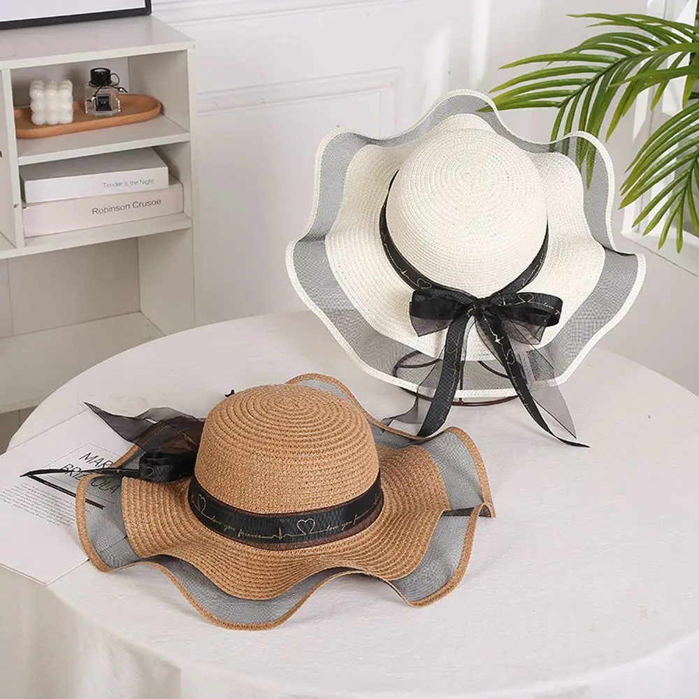 Apsauga Vasarinis sulankstomas paplūdimys Big Brim Korėjietiško stiliaus kepurė Šiaudinė kepurė Moteriška skrybėlė Saulė Kepurė