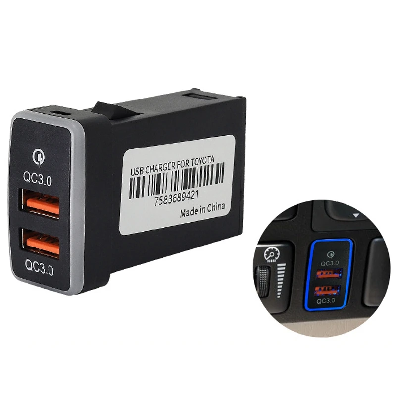 Automobilinis dvigubas USB 3.0 greitasis įkroviklis 12-24V automobilinis įkroviklis su LED aplinkos šviesa, tinkančia 