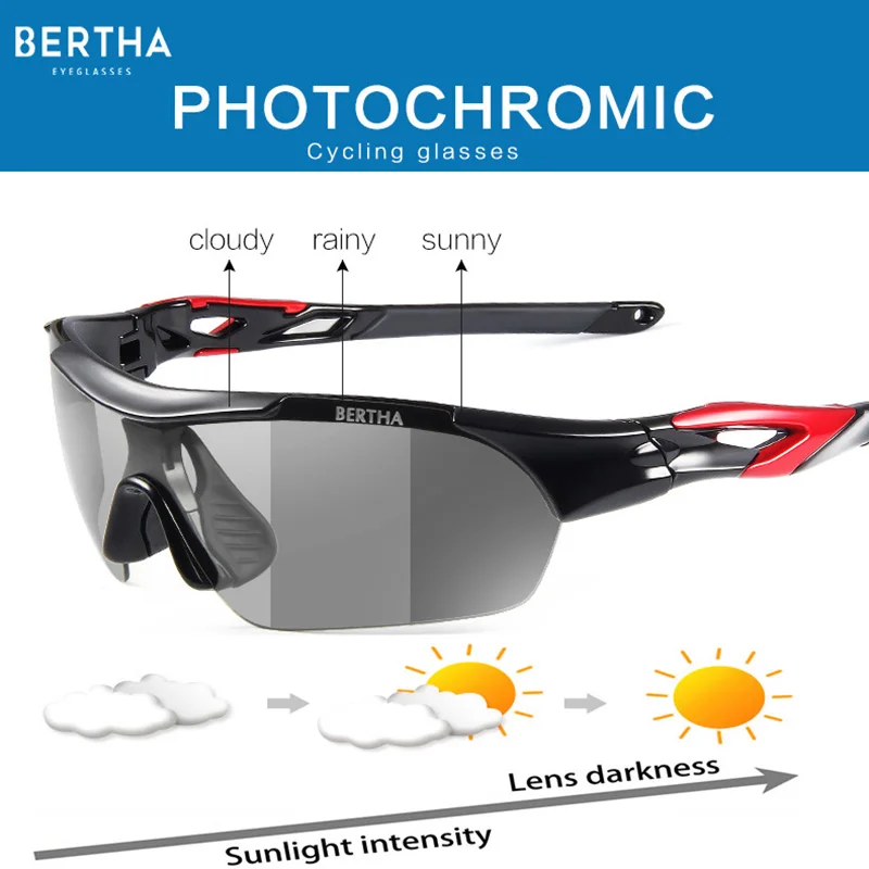 BERTHA sportiniai akiniai Fotochrominiai poliarizuoti akiniai nuo saulės Kalnų dviračių sportiniai akiniai Dviračių saugos akiniai Akiniai SYD867