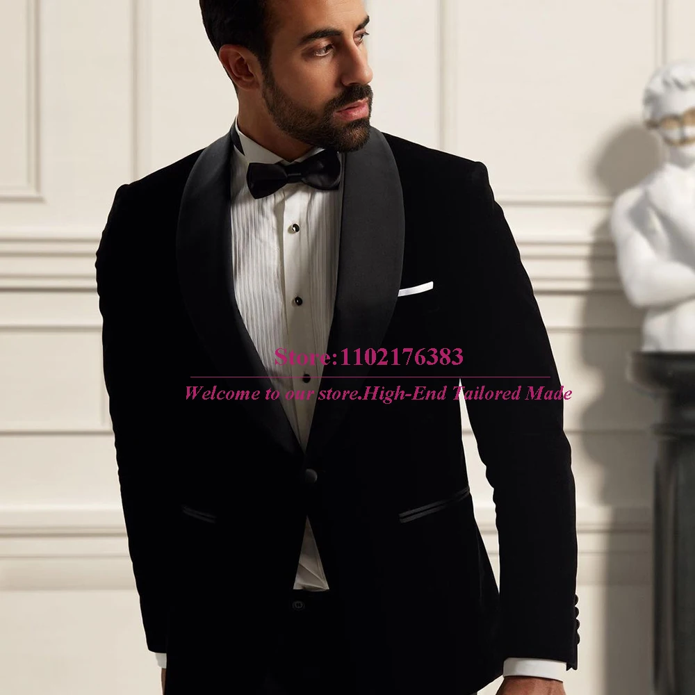 Black Formal Suit Men 2 Pieces Velvet Blazer Pants Slim Fit Peaked Laple Male Fashion Clothes Siuvėjas Business Jacket 2023
