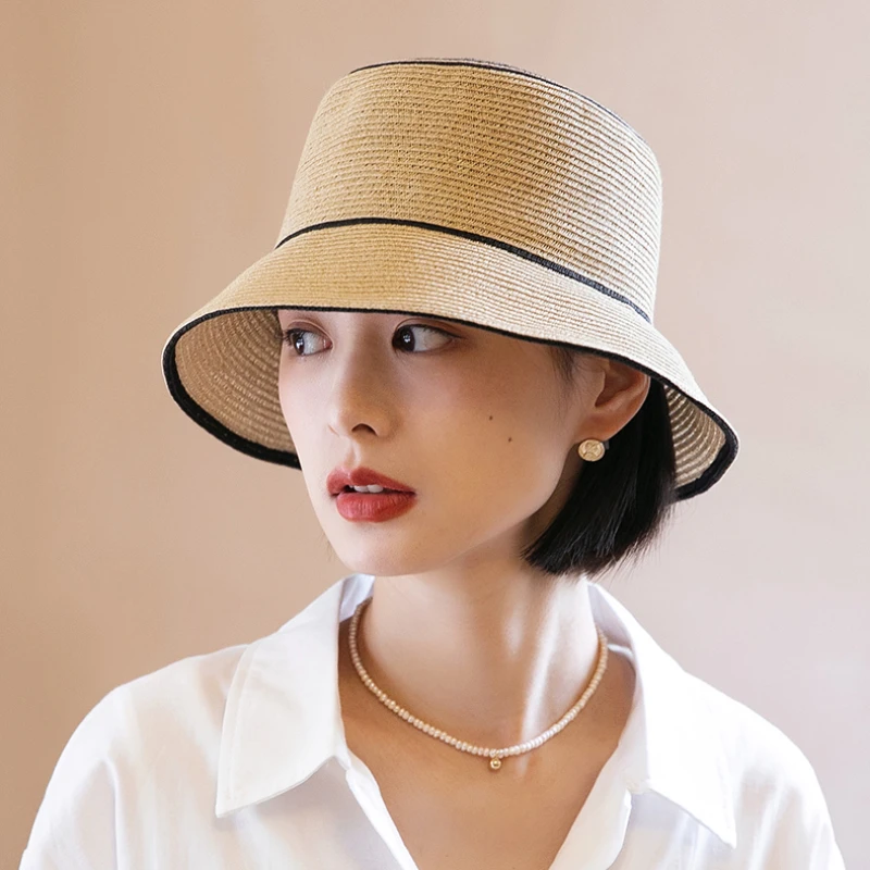 Britų stiliaus asmenybė Plokščios viršutinės šiaudinės skrybėlės Moterų mada Aukštos kokybės skrybėlė nuo saulės Vasaros kelionės lauke Apsauga nuo saulės Panamos kepurė